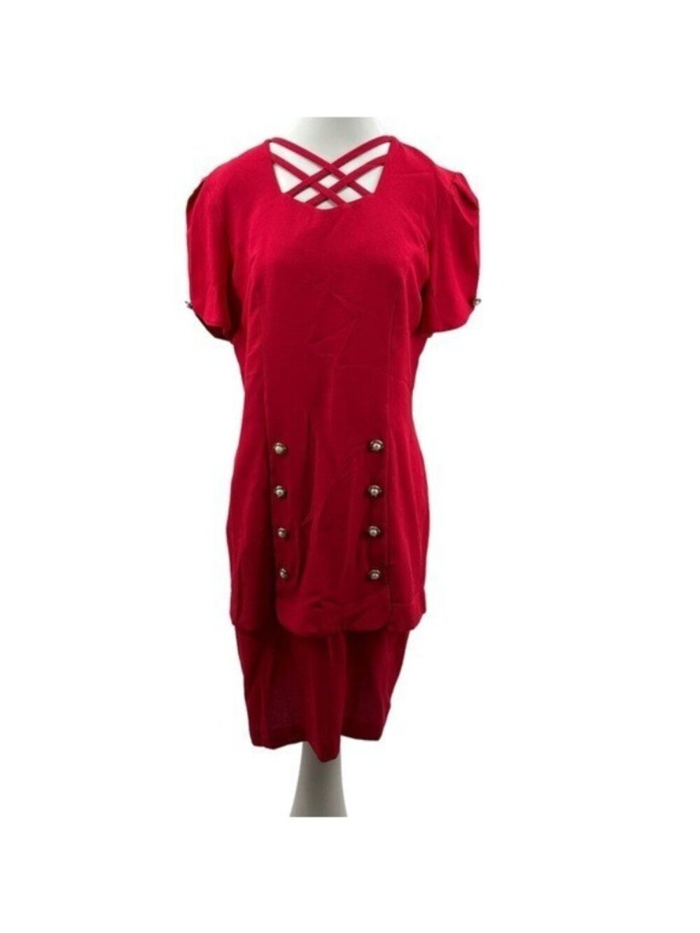Vintage 80's 90's First Focus Dress 7/8 Hot Pink Short Sleeve Retro Layered USA